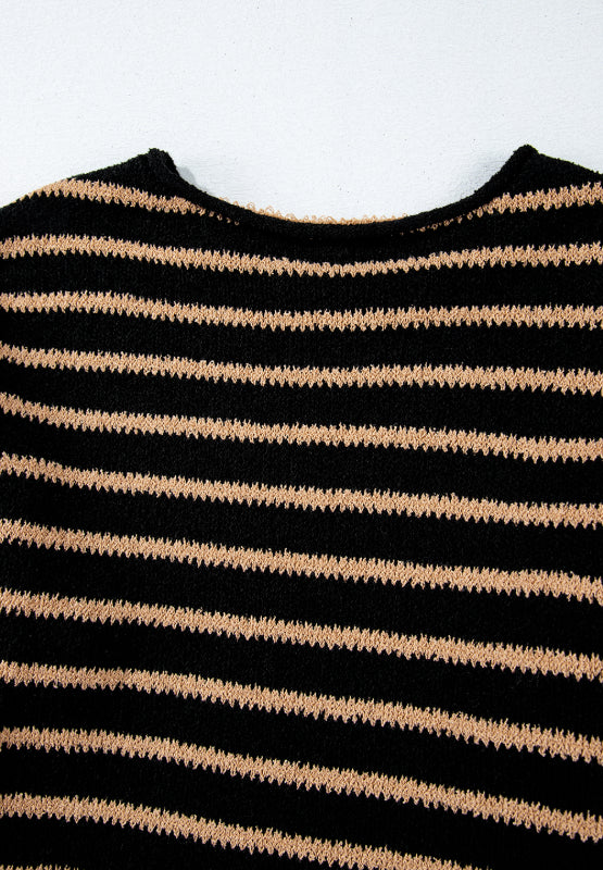 Stripe Drop Shoulder Round Neck Sweater | Hanalas