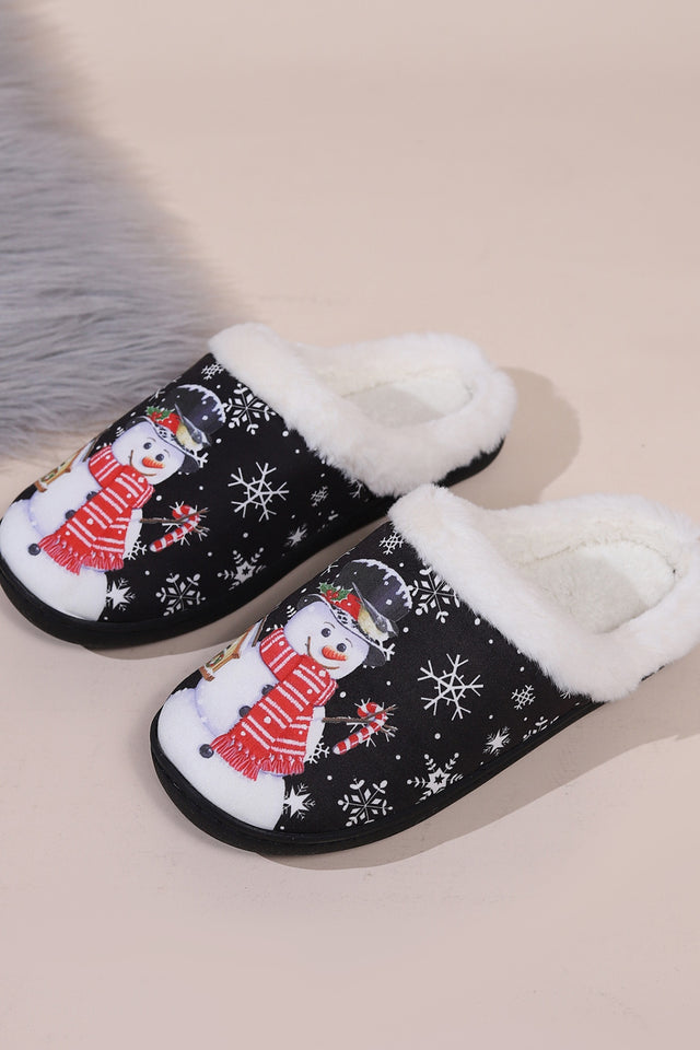 Snowman Round Toe Faux Fur Slippers | Hanalas