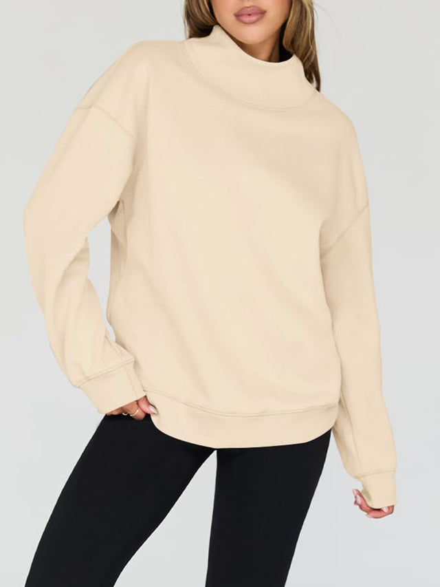 Mock Neck Drop Shoulder Long Sleeve Sweatshirt | Hanalas