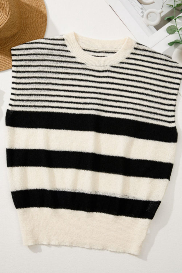 Striped Round Neck Sweater Vest | Hanalas