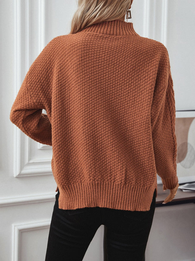 Cable-Knit Mock Neck Long Sleeve Sweater | Hanalas