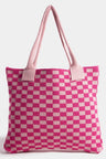 Fame Checkered Pattern Tote Bag | Hanalas