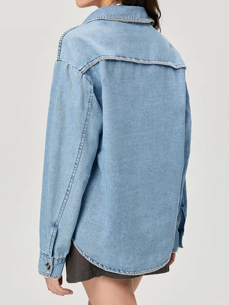 Button Up Collared Neck Denim Top | Hanalas