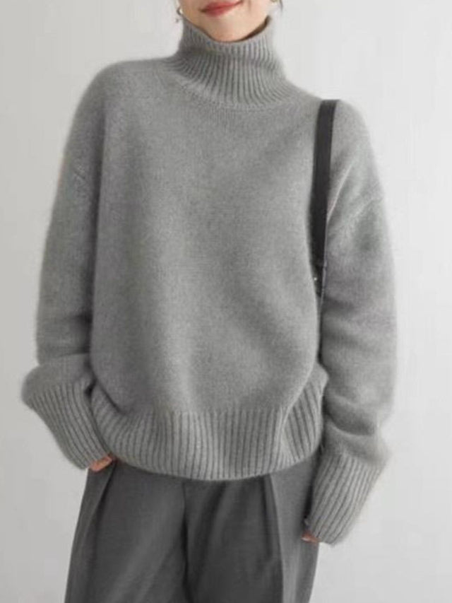 Turtleneck Dropped Shoulder Long Sleeve Sweater | Hanalas