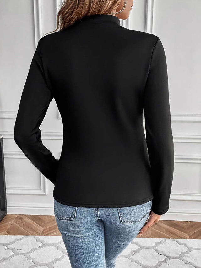 Mock Neck Long Sleeve T-Shirt Trendsi Hanalas