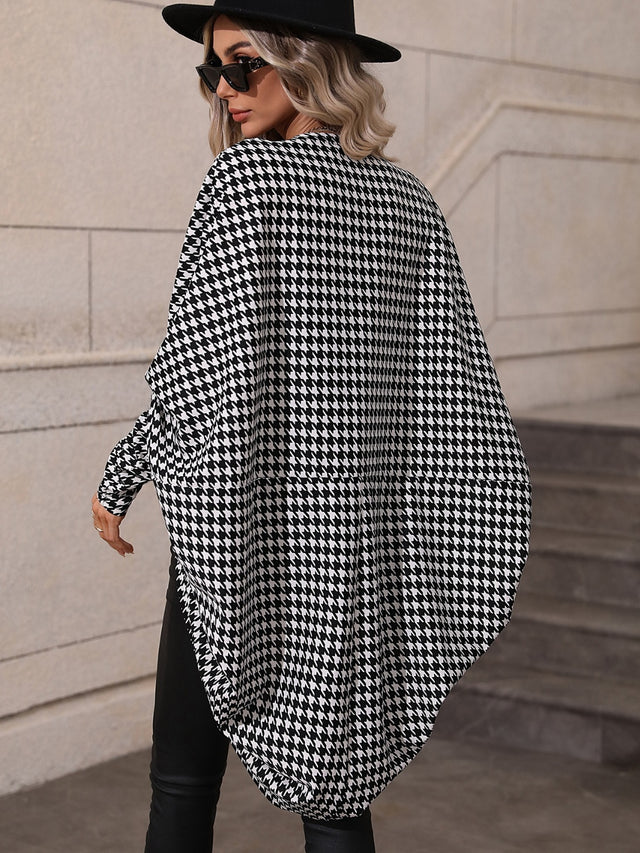 Houndstooth Open Front Batwing Sleeve Cardigan | Hanalas