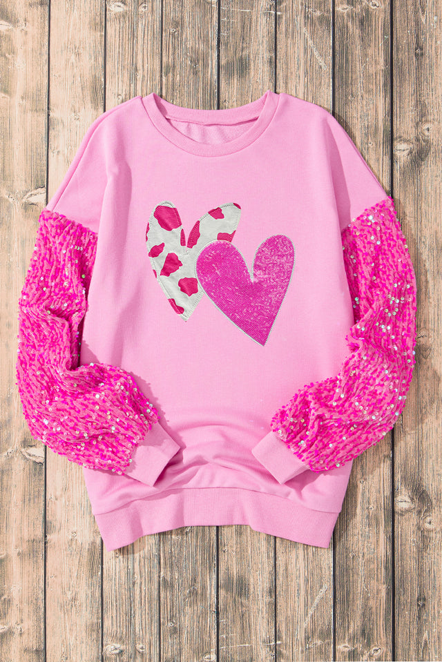 Valentine’s Day Sequin Heart Long Sleeve Sweatshirt | Hanalas