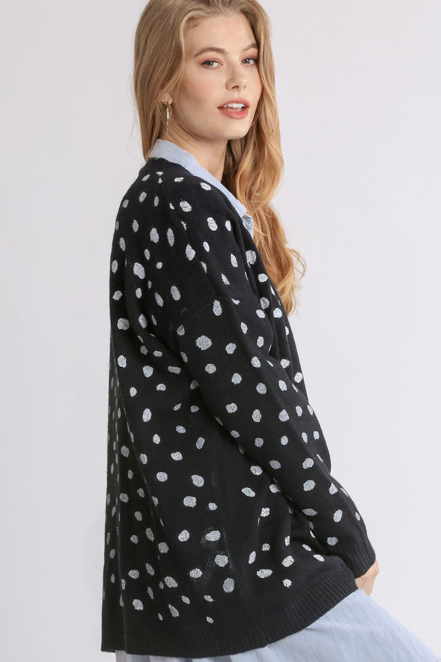 Umgee Polka Dot Open Front Drop Shoulder Cardigan | Hanalas