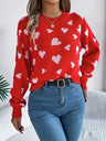 Heart Round Neck Long Sleeve Sweater | Hanalas