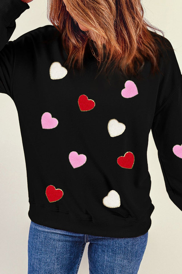 Valentine's Day Contrast Heart Long Sleeve Sweatshirt | Hanalas