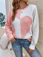 Contrast Heart Round Neck Long Sleeve Sweater | Hanalas