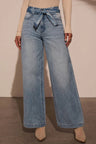 Tied Wide Leg Jeans with Pockets | Hanalas