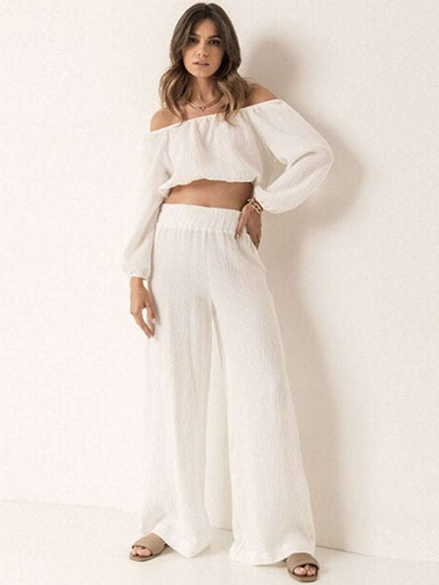 Off Shoulder Long Sleeve Top and Pants Set | Hanalas