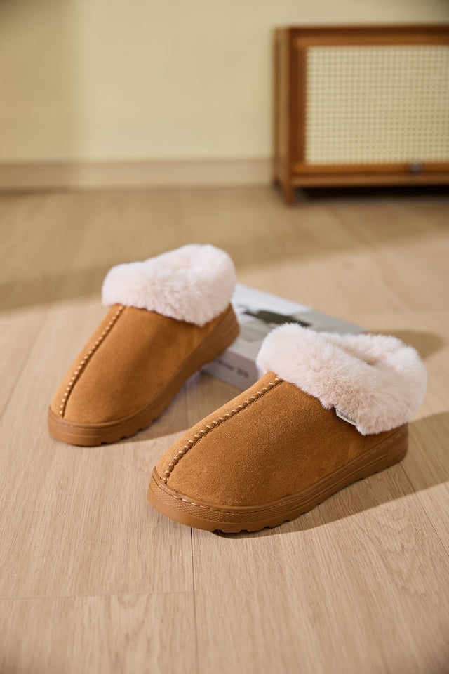 Faux Fur Round Toe Platform Slippers | Hanalas