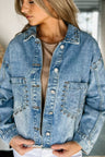 Studded Acid Wash Long Sleeve Denim Jacket | Hanalas