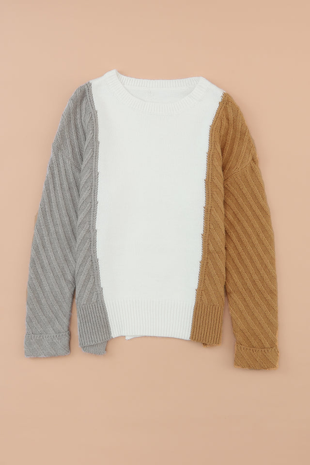 Color Block Textured Drop Shoulder Sweater | Hanalas