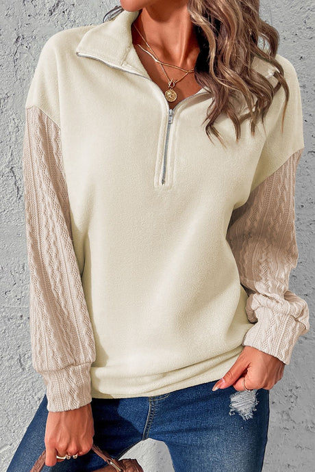 Half Zip Textured Patchwork Drop Shoulder Sweatshirt | Hanalas