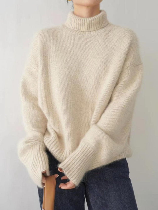 Turtleneck Dropped Shoulder Long Sleeve Sweater | Hanalas