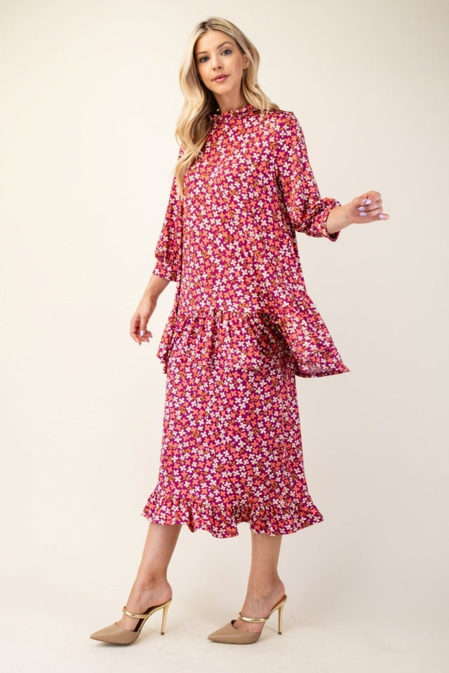 Celeste Full Size Floral Ruffled Top and Midi Skirt Set | Hanalas