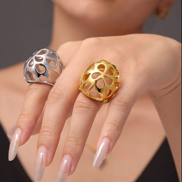 Stainless Steel Cutout Ring Trendsi Hanalas