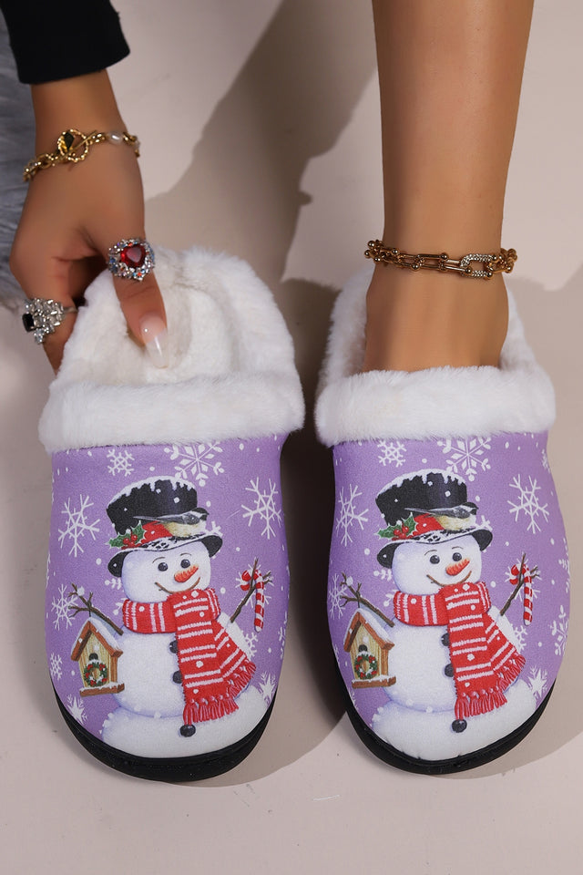 Snowman Round Toe Faux Fur Slippers | Hanalas