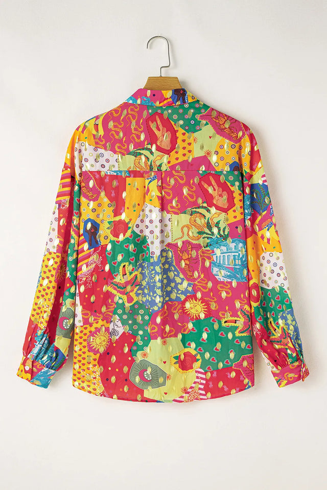 Printed Collared Neck Long Sleeve Shirt Trendsi Hanalas