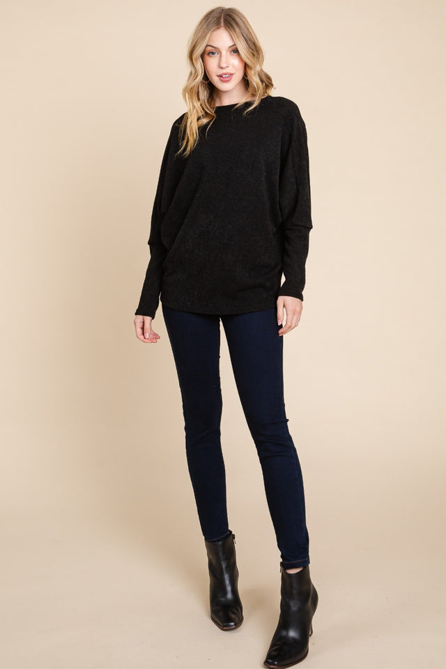 BOMBOM Drop Shoulder Long Sleeve Knit Top Trendsi Hanalas