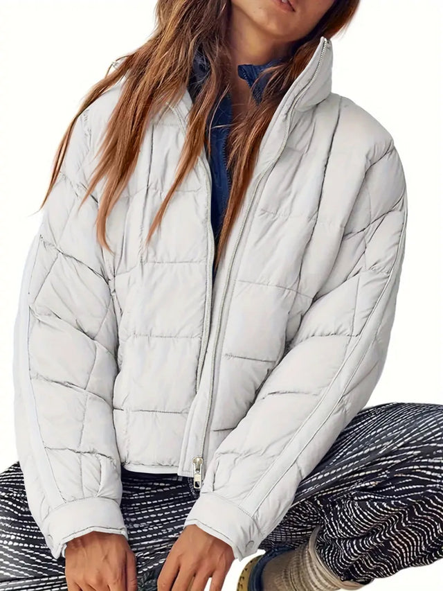 Pocketed Plaid Quilted Zip Up Winter Coat | Hanalas