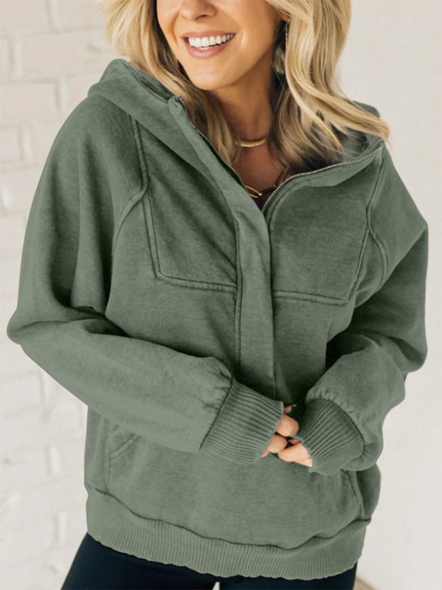 Half Zip Kangaroo Pocket Long Sleeve Hoodie | Hanalas