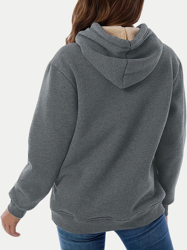 Drawstring Long Sleeve Hoodie with Kangaroo Pocket | Hanalas