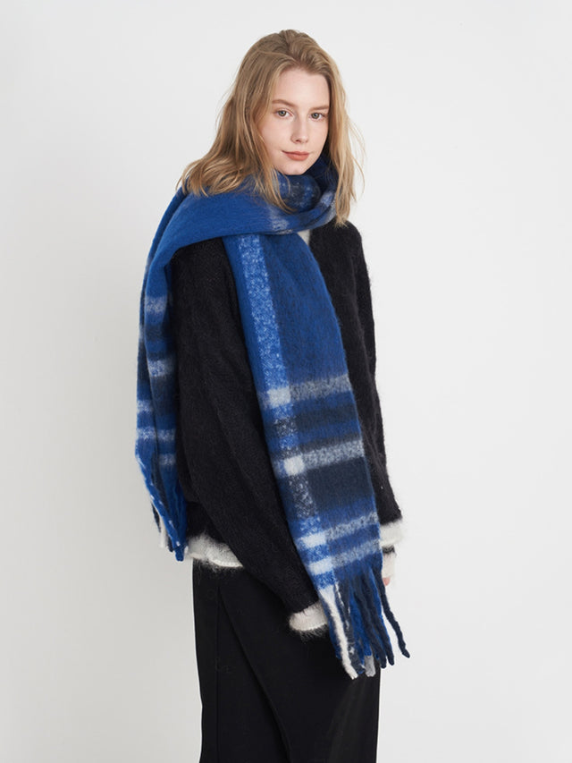 Fringe Plaid Polyester Scarf | Hanalas