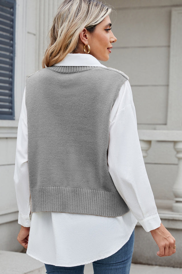 Cable-Knit V-Neck Sweater Vest | Hanalas