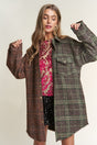 J.NNA Snap Down Tweed Plaid Contrast  Longline Shacket | Hanalas