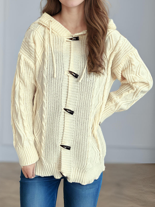 Cable-Knit Long Sleeve Hooded Cardigan Trendsi Hanalas