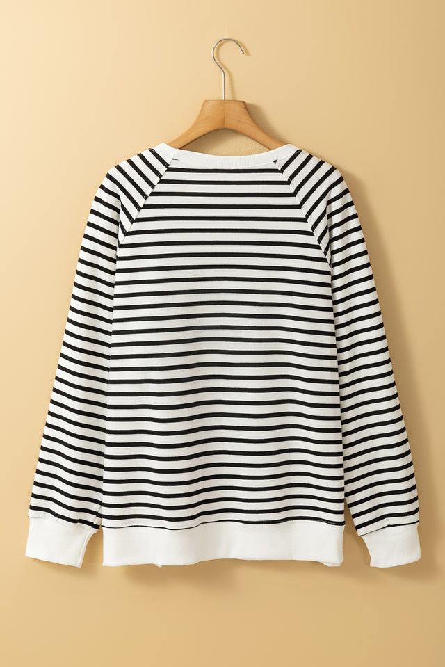 Side Slit Stripe Raglan Sleeve Sweatshirt | Hanalas