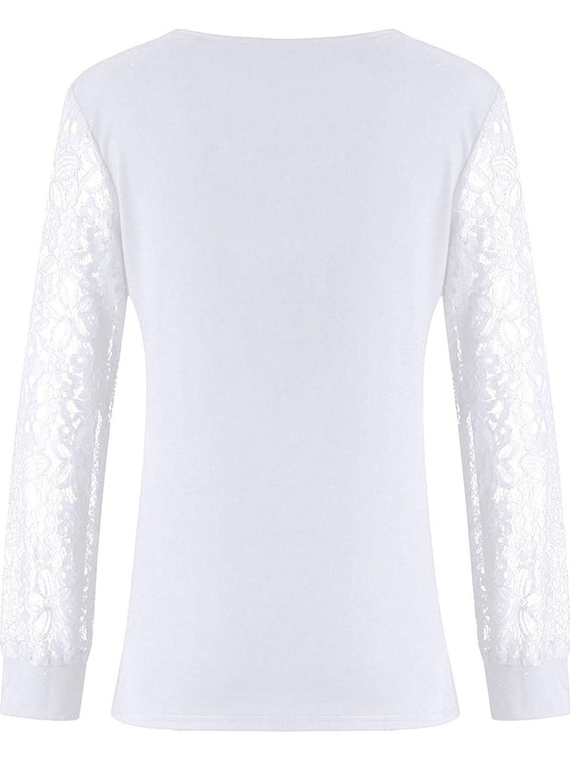 Full Size Lace Detail V-Neck Long Sleeve Blouse | Hanalas