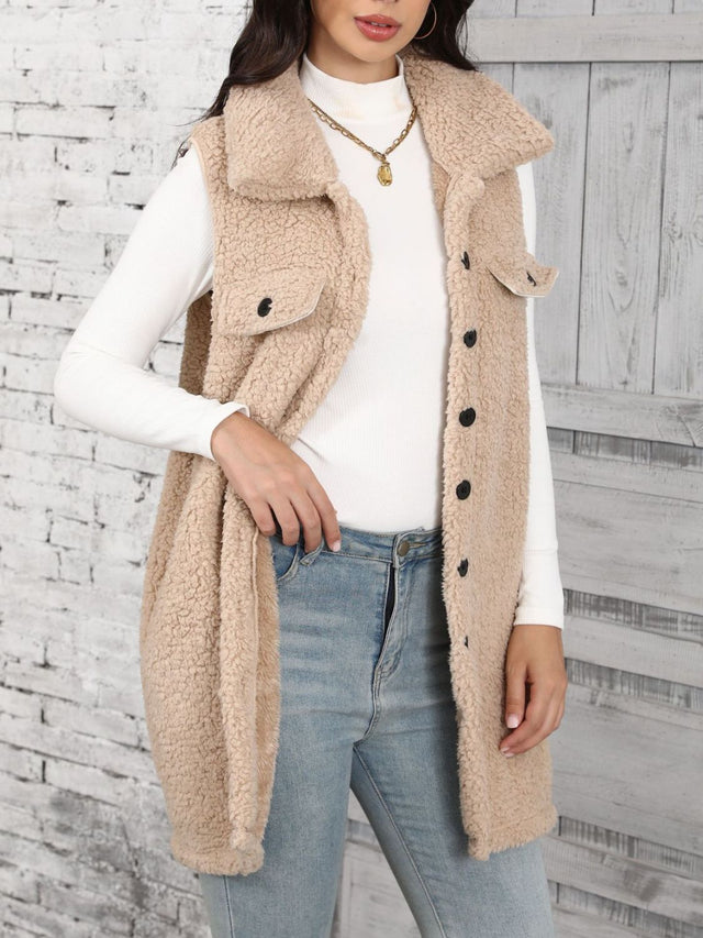 Button Up Teddy Vest Coat Trendsi Hanalas