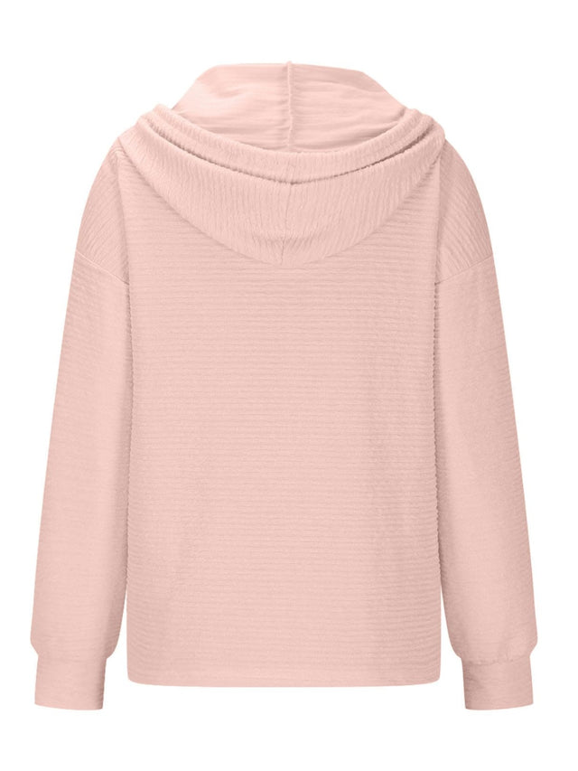 Drawstring Quarter Button Long Sleeve Hoodie | Hanalas