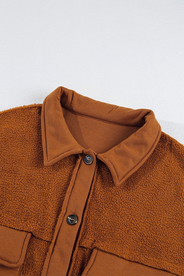 Pocketed Collared Neck Dropped Shoulder Jacket | Hanalas