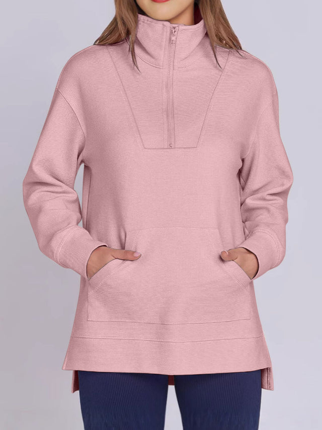 ฺHigh-Low Quarter Zip Long Sleeve Sweatshirt | Hanalas