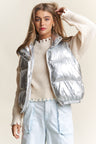 J.NNA Snap and Zipper Shiny Metallic Puffer Vest | Hanalas