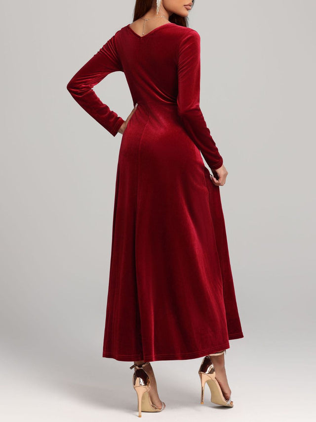 Square Neck Long Sleeve Velvet Dress | Hanalas