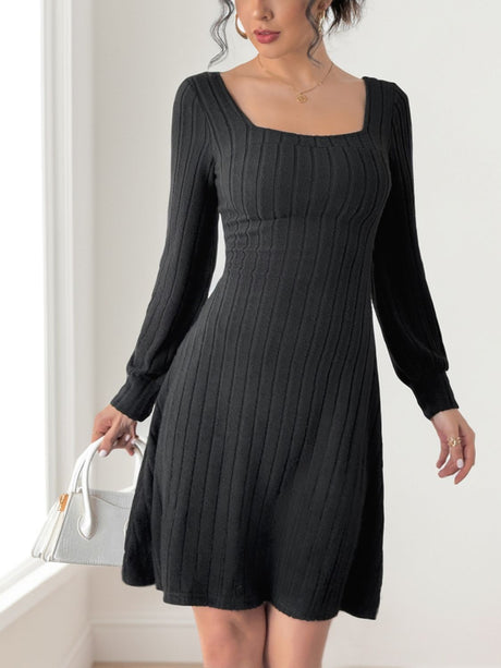 Perfee Butterfly Square Neck Long Sleeve Dress Trendsi Hanalas