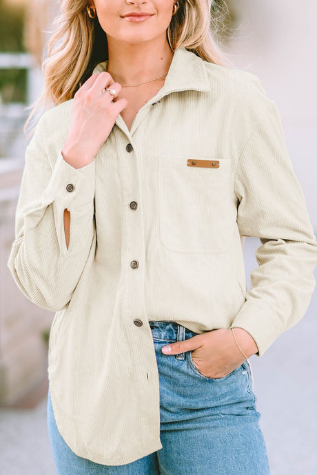 Corduroy Button Up Pocketed Shacket | Hanalas