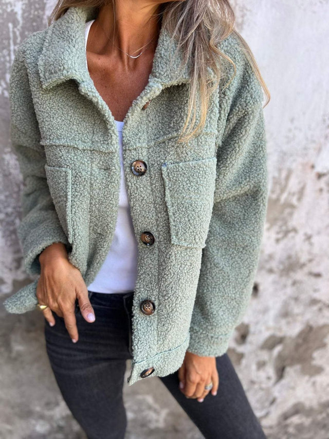 Full Size Fuzzy Button Up Drop Shoulder Jacket | Hanalas