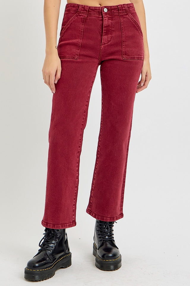 RISEN Full Size High Rise Straight Jeans with Patch Pockets Trendsi Hanalas