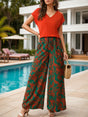 V-Neck Short Sleeve Top and Printed Pants Set | Hanalas