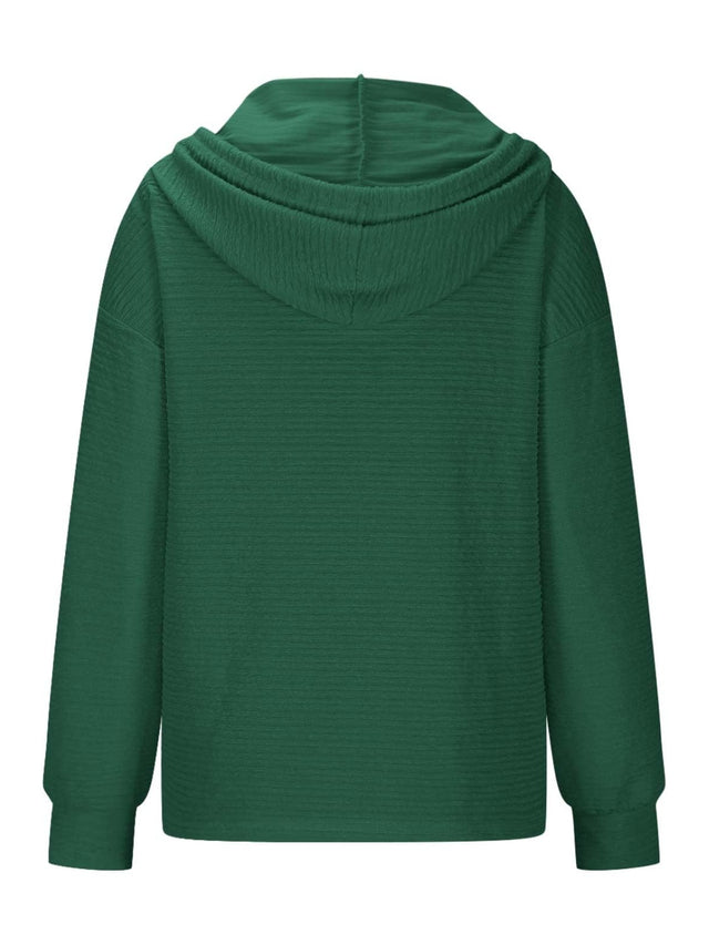 Drawstring Quarter Button Long Sleeve Hoodie | Hanalas