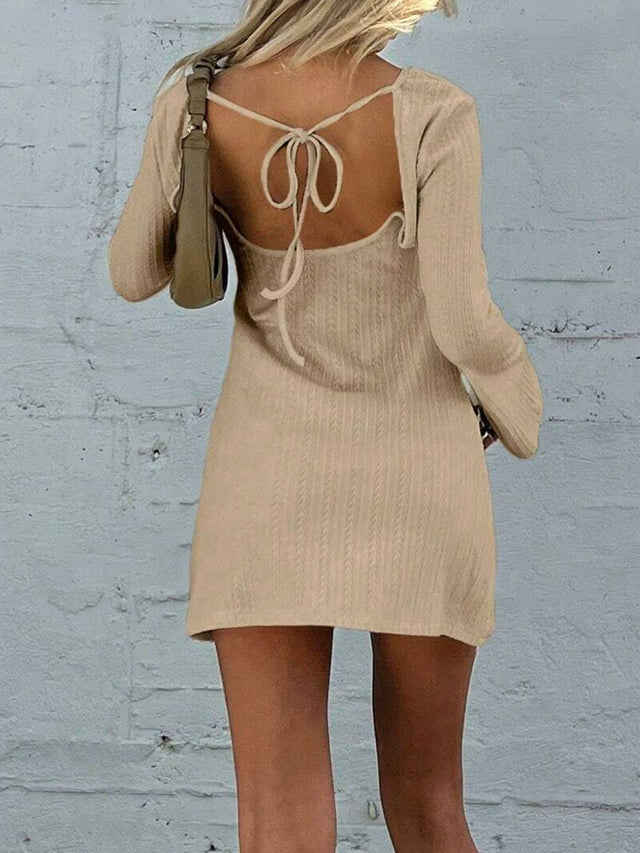 Backless Round Neck Long Sleeve Mini Dress | Hanalas