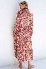 Printed Notched Long Sleeve Dress